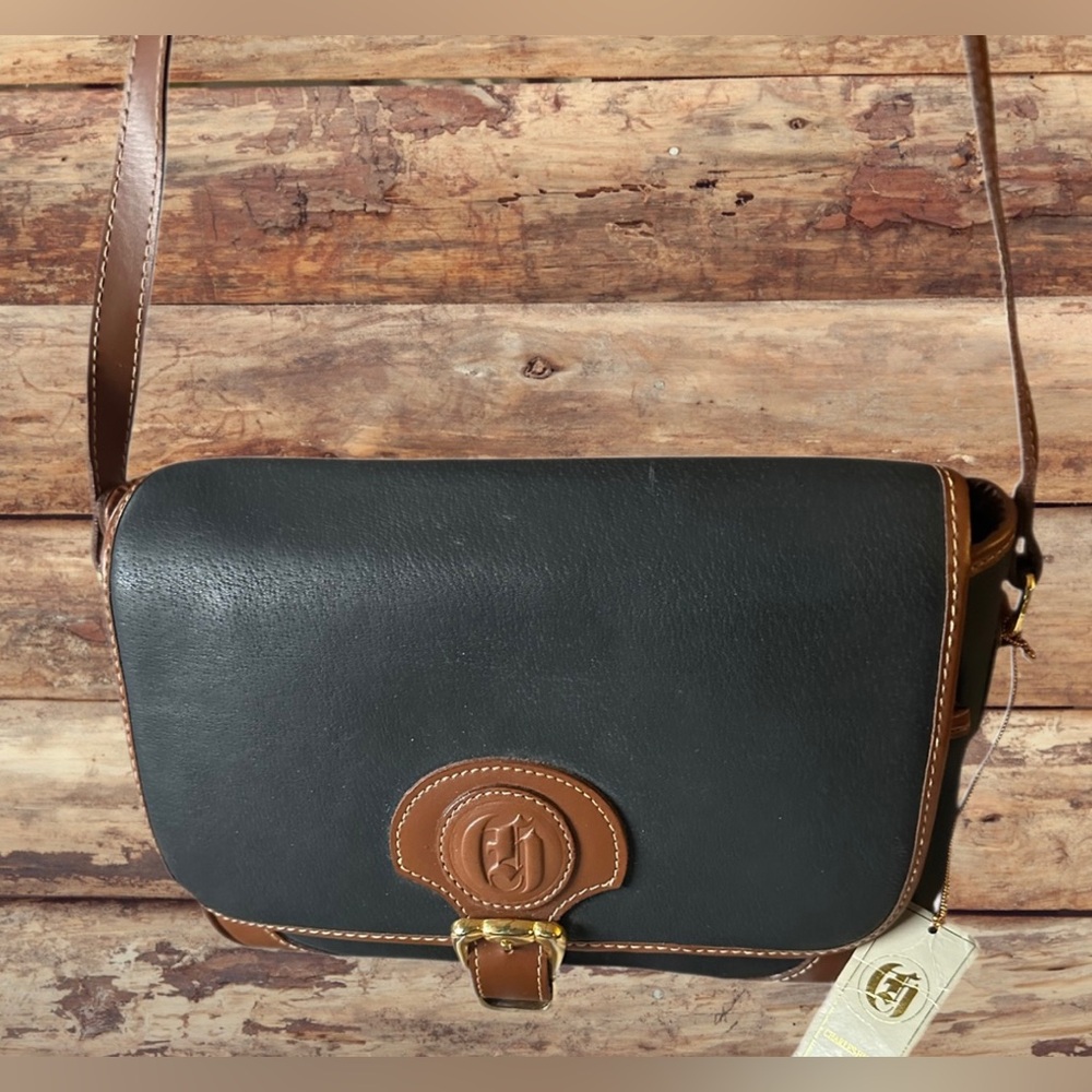 Charles Hubert Vintage Black with Brown Trim Faux Leather Crossbody Bag  NWT
